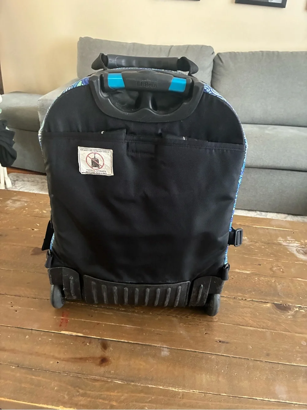 L.L. Bean Blue and Teal Swirl Pattern Rolling Backpack